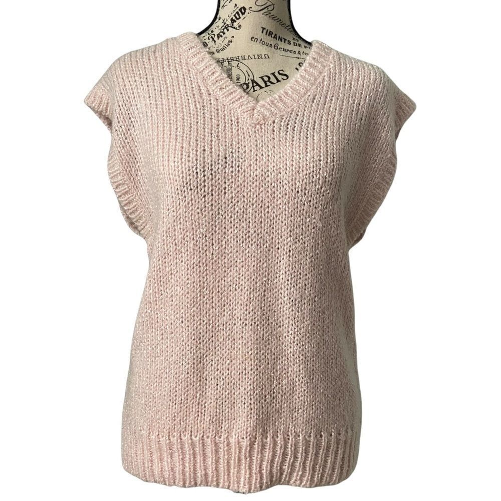 Vintage Compositions for Petites Pink Knitted Sleeveless Sweater Vest in OS